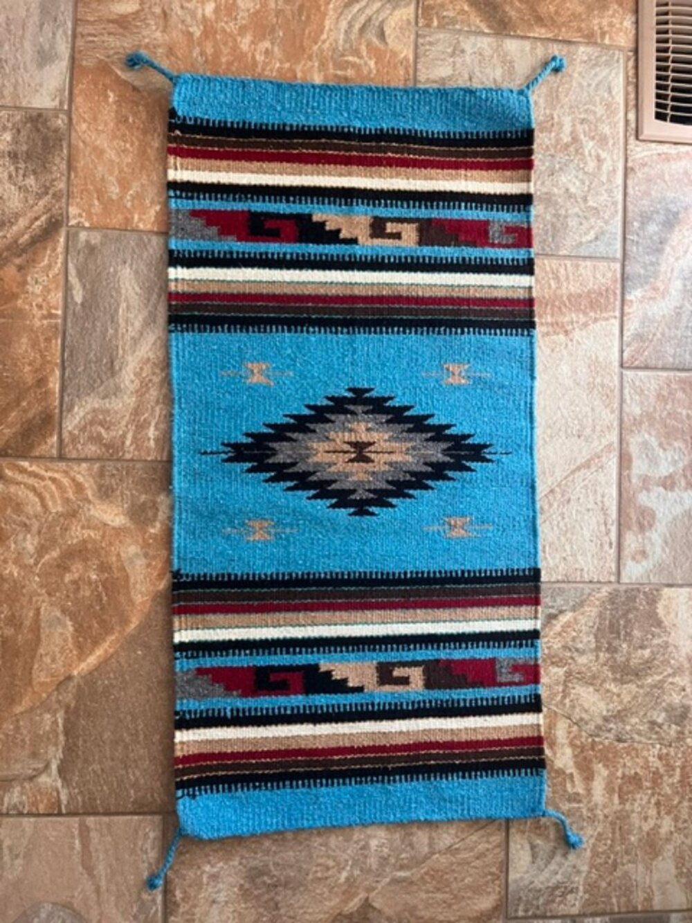 Southwestern hand woven rug turquoise